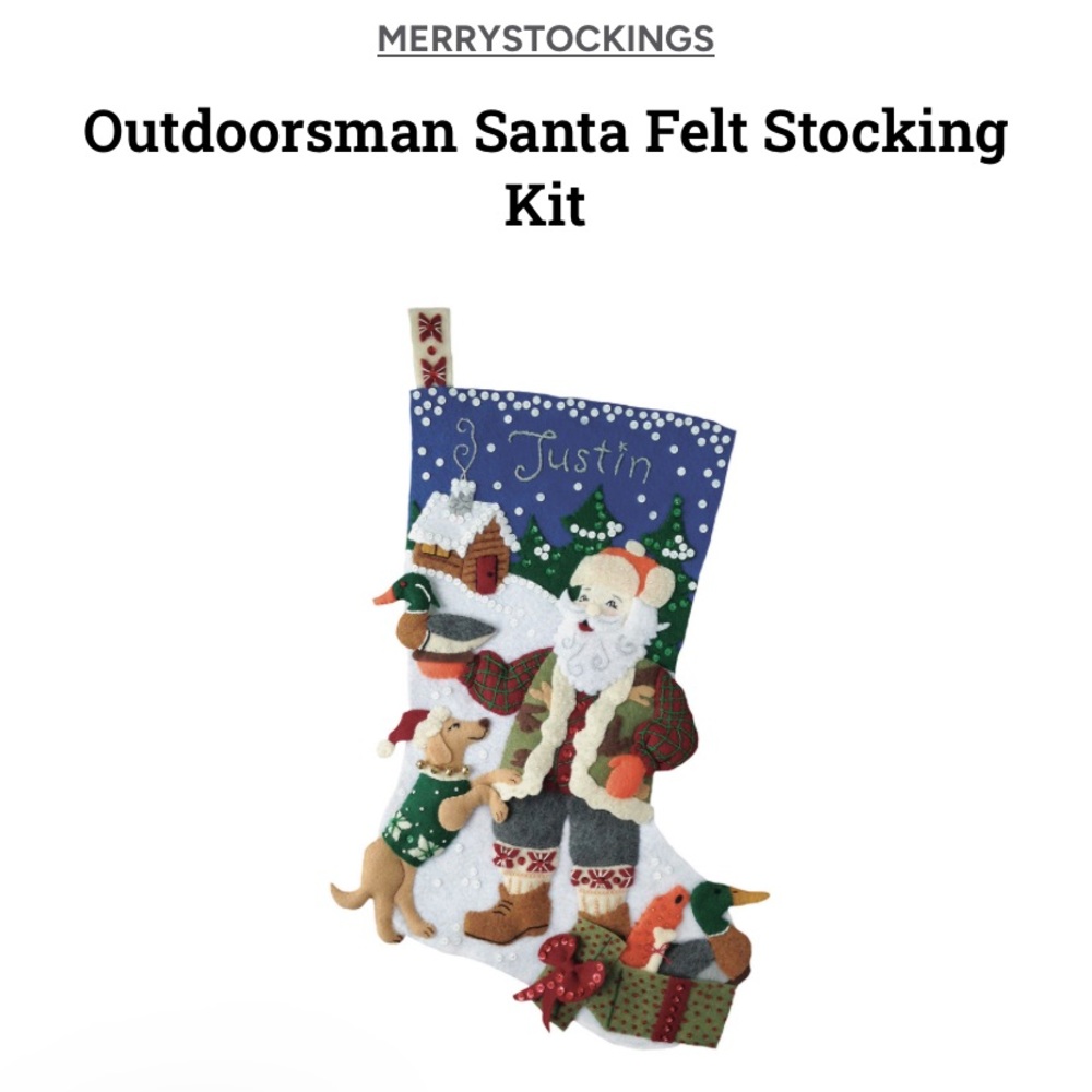 NWT Outdoorsman Santa Felt Stocking Kit - Merry Stockings